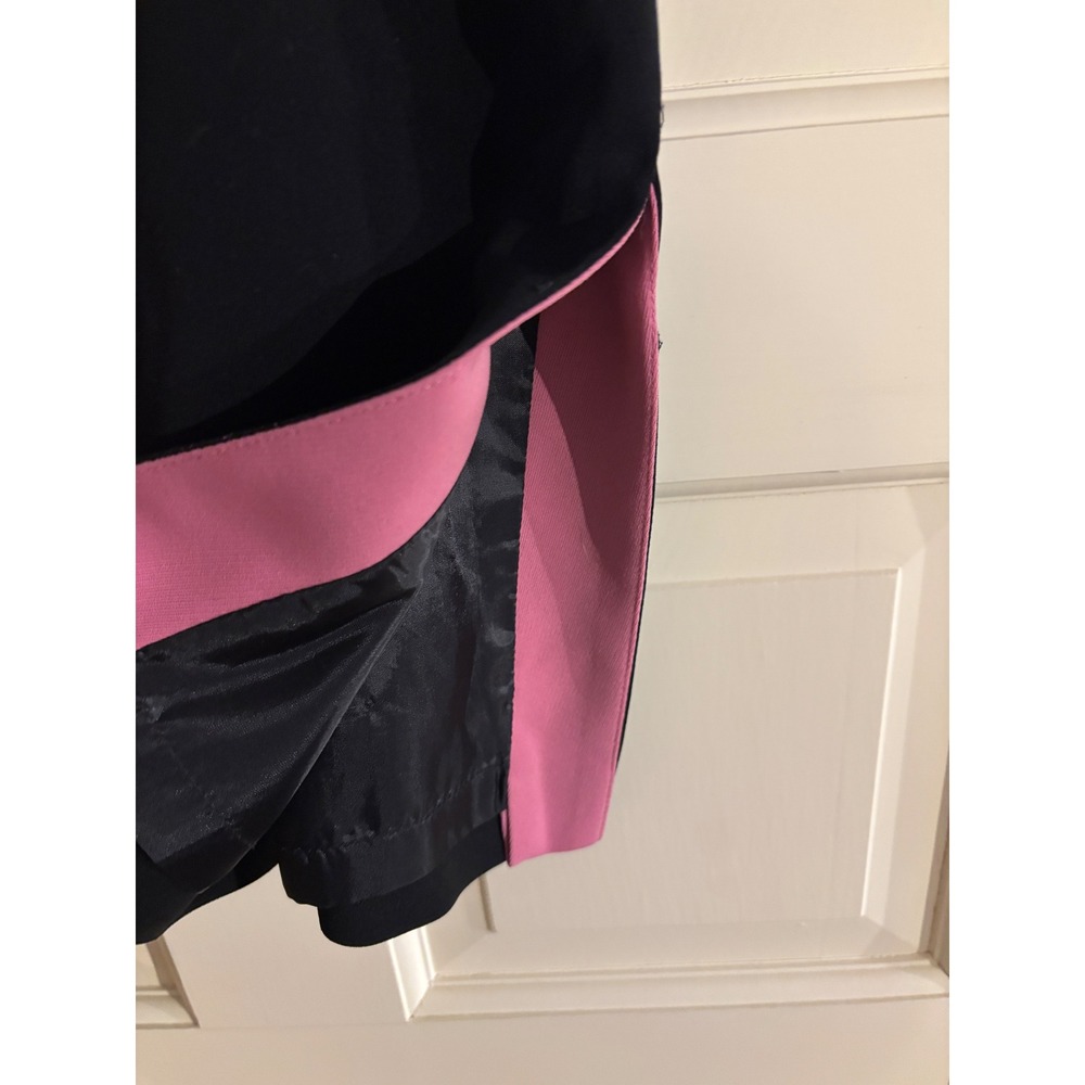 Kasper ASL Petite Black Pencil Skirt Pink Contrast Side Slit Size 12P Lined - Picture 2 of 5